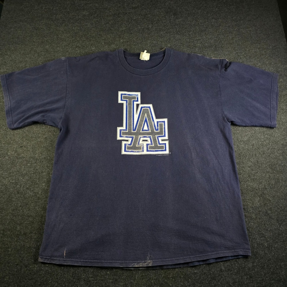 Vtg 2003 LA Dodgers T Shirt Navy Blue MLB Baseball Tee Y2K Distressed Men's L